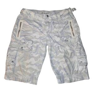 MurMur Y2K White Camo Cargo Shorts